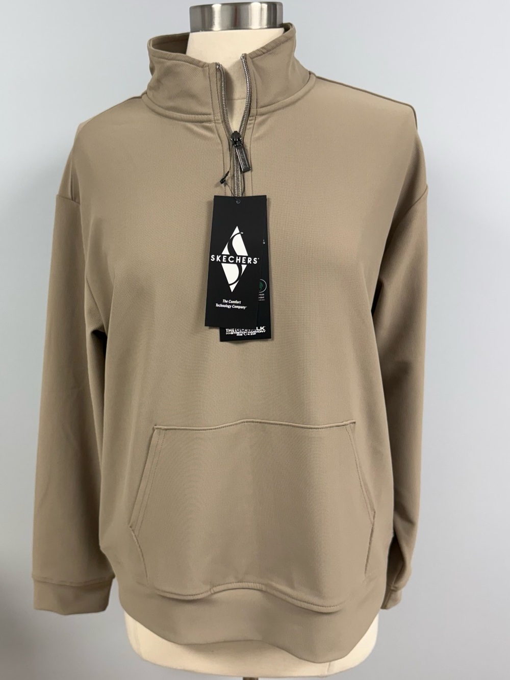 NWT Skechers Go Walk Ribbed 1/4 Zip Pullover Jacket Womens Taupe Natural